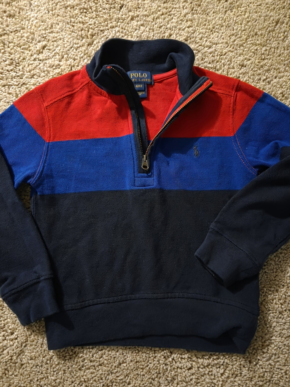 Polo by Ralph Lauren Red/Royal Blue/Navy Zip-Up Colorblock Pullover